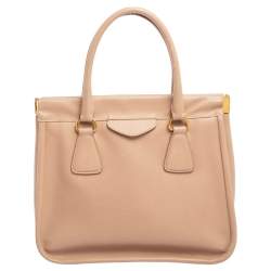 Pre Owned Prada Poudre Pink Saffiano Lux Leather Cannella Tote