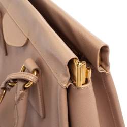 Pre Owned Prada Poudre Pink Saffiano Lux Leather Cannella Tote