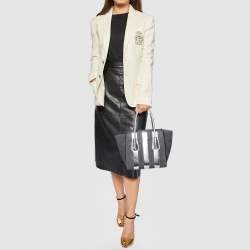 Pre Owned Prada Grey/Silver Suede and Snakeskin Double Handle Tote