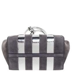 Pre Owned Prada Grey/Silver Suede and Snakeskin Double Handle Tote