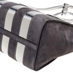 Pre Owned Prada Grey/Silver Suede and Snakeskin Double Handle Tote