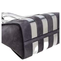 Pre Owned Prada Grey/Silver Suede and Snakeskin Double Handle Tote