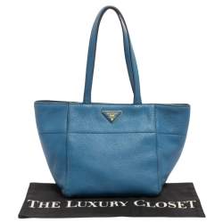 Pre Owned Prada Blue Vitello Daino Leather Tote