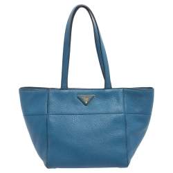 Pre Owned Prada Blue Vitello Daino Leather Tote