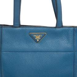 Pre Owned Prada Blue Vitello Daino Leather Tote