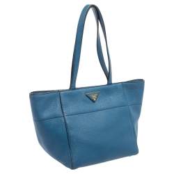 Pre Owned Prada Blue Vitello Daino Leather Tote