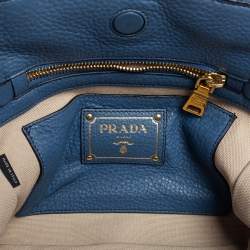 Pre Owned Prada Blue Vitello Daino Leather Tote