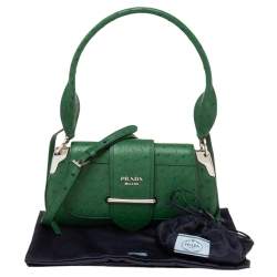 Pre Owned Prada Green Ostrich Sidonie Shoulder Bag
