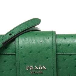 Pre Owned Prada Green Ostrich Sidonie Shoulder Bag