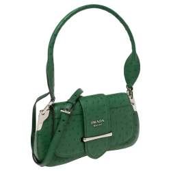 Pre Owned Prada Green Ostrich Sidonie Shoulder Bag