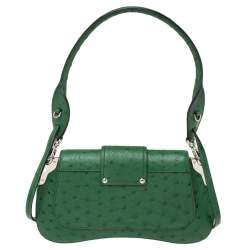 Pre Owned Prada Green Ostrich Sidonie Shoulder Bag