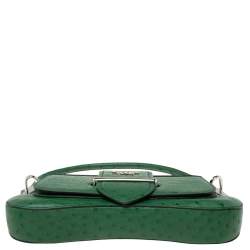 Pre Owned Prada Green Ostrich Sidonie Shoulder Bag