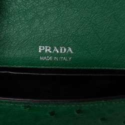 Pre Owned Prada Green Ostrich Sidonie Shoulder Bag