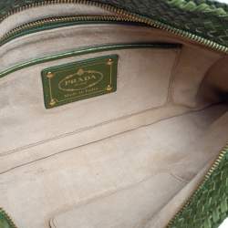 Pre Owned Prada Green Woven Leather Madras Clutch