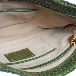 Pre Owned Prada Green Woven Leather Madras Clutch