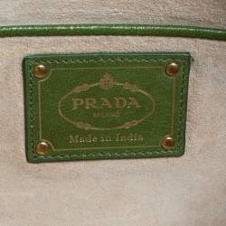 Pre Owned Prada Green Woven Leather Madras Clutch