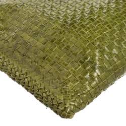 Pre Owned Prada Green Woven Leather Madras Clutch