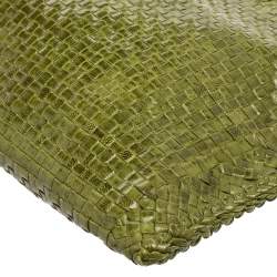 Pre Owned Prada Green Woven Leather Madras Clutch