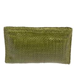 Pre Owned Prada Green Woven Leather Madras Clutch