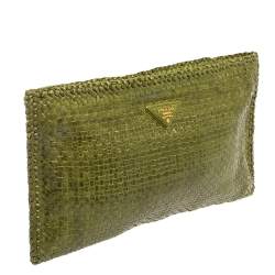 Pre Owned Prada Green Woven Leather Madras Clutch