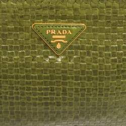 Pre Owned Prada Green Woven Leather Madras Clutch