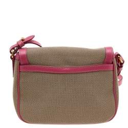 Pre Owned Prada Beige/Pink Canvas and Leather Crossbody Bag