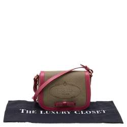 Pre Owned Prada Beige/Pink Canvas and Leather Crossbody Bag