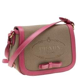 Pre Owned Prada Beige/Pink Canvas and Leather Crossbody Bag