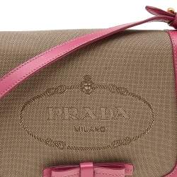 Pre Owned Prada Beige/Pink Canvas and Leather Crossbody Bag