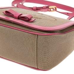 Pre Owned Prada Beige/Pink Canvas and Leather Crossbody Bag