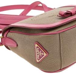 Pre Owned Prada Beige/Pink Canvas and Leather Crossbody Bag