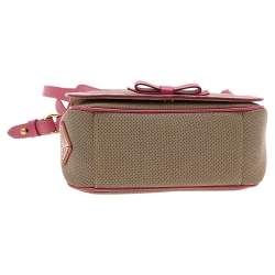 Pre Owned Prada Beige/Pink Canvas and Leather Crossbody Bag