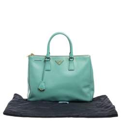 Pre Owned Prada Celeste Green Saffiano Lux Leather Large Double Zip Tote
