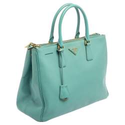Pre Owned Prada Celeste Green Saffiano Lux Leather Large Double Zip Tote