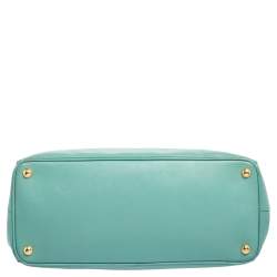Pre Owned Prada Celeste Green Saffiano Lux Leather Large Double Zip Tote