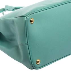 Pre Owned Prada Celeste Green Saffiano Lux Leather Large Double Zip Tote