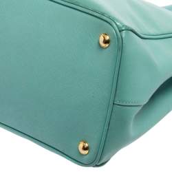 Pre Owned Prada Celeste Green Saffiano Lux Leather Large Double Zip Tote