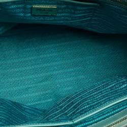 Pre Owned Prada Celeste Green Saffiano Lux Leather Large Double Zip Tote