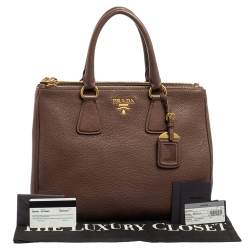 Pre Owned Prada Brown Leather Large Galleria Double Zip Tote