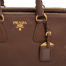 Pre Owned Prada Brown Leather Large Galleria Double Zip Tote
