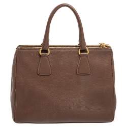 Pre Owned Prada Brown Leather Large Galleria Double Zip Tote