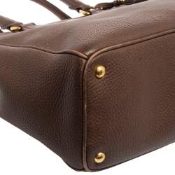Pre Owned Prada Brown Leather Large Galleria Double Zip Tote