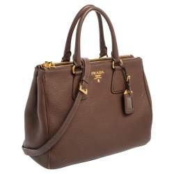Pre Owned Prada Brown Leather Large Galleria Double Zip Tote