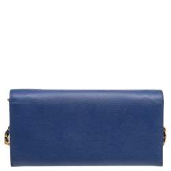 Pre Owned Prada Blue Saffiano Leather Wallet on Chain