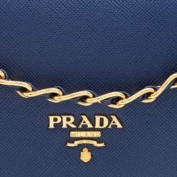Pre Owned Prada Blue Saffiano Leather Wallet on Chain