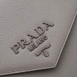 Pre Owned Prada Grey Saffiano Cuir Leather Monochrome Shoulder Bag