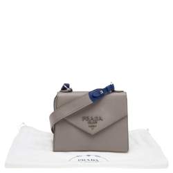 Pre Owned Prada Grey Saffiano Cuir Leather Monochrome Shoulder Bag