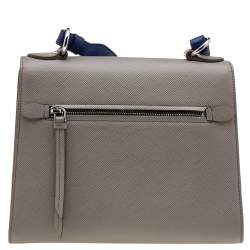 Pre Owned Prada Grey Saffiano Cuir Leather Monochrome Shoulder Bag