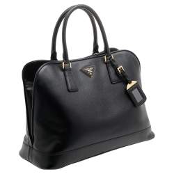 Pre Owned Prada Black Saffiano Lux Leather Dome Satchel