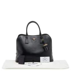 Pre Owned Prada Black Saffiano Lux Leather Dome Satchel